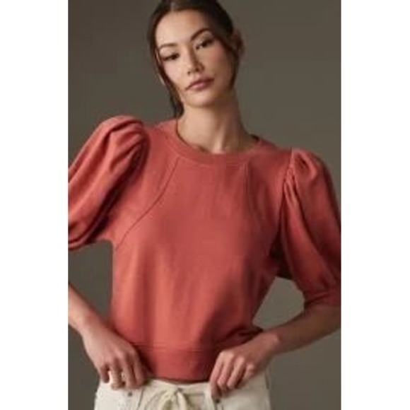 Maeve Coral Puff Sleeve Short Sleeve Sweatshirt XXS - Picture 4 of 8